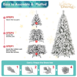 Artificial 7.5ft Flock LED-lit Christmas Tree with 1252PVC/Hard Needle Mixed Branch Tips,Hinged Premium & Foldable Base for Indoor Holiday Decorating - Image 3