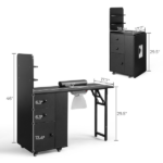 Black MDF Folding Nail Desk with 2 Drawers, Cabinet Door & Storage Shelf - Image 4