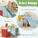 3 in 1 Toddler Soft Foam Climber with Slide, Convertible Velvet Play Set with Table & Chair, Washable Climbing Blocks - Image 6
