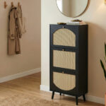 Rattan-fronted 3-tier shoe cabinet, particleboard, 54*24*135 cm, black - Image 6