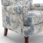 Modern Accent Chair with Retro Wood Legs, Comfy Upholstered Armchair, Floral Design Single Sofa Chair for Living Room Bedroom Office - Floral Blue - Image 25