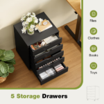 5 Drawer Storage Cabinet with Wheels for Bedroom, Home, Office Organization, Black - Image 6