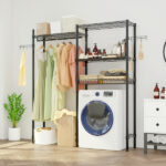 The Washer and Dryer Storage Shelf Wire Garment Rack Heavy Duty Clothes Rack Laundry Room Drying Rack Bathroom Space Saving Rack Closet Organizer Metal Garment Rack Portable Clothes Hanger Home Shelf - Image 5