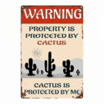 CIFbuy Vintage Metal Sign Warning Property Protected By Cactus" Rustproof Weatherproof Iron Wall Art, Wall Art, 2D Flat Unframed Home Decor ProtectedikTok, ProtectedikTok, t Self-pickup Logiopics