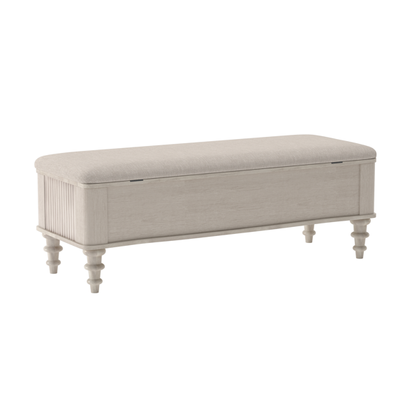50.8-inch Multi-Functional Storage Ottoman Bench-Solid Rubberwood Bed End Bench with Linen Seat, Storage Bench for Bedroom, Entryway Shoe Organizer for Bedroom, Living Room, Entryway, Closet, Beige