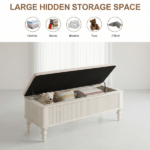 50.8-inch Multi-Functional Storage Ottoman Bench-Solid Rubberwood Bed End Bench with Linen Seat, Storage Bench for Bedroom, Entryway Shoe Organizer for Bedroom, Living Room, Entryway, Closet, Beige - Image 5