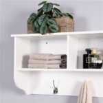 White Entryway Wall Mounted Coat Rack with 4 Dual Hooks Living Room Wooden Storage Shelf - Image 4