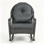 Mix Gray Handwoven PE Rattan Porch Rocking Chair, Metal Frame Safe Smooth Rocker with Removable Washable Zipper Cushions for Backyard Balcony Deck Indoor Reading Nook - Image 3