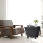 Outdoor PE Wicker Side Table with Storage, Small Patio Storage Bin Container for Hose Cushion Towel, Black - Image 16