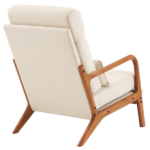 Same Code 47026089 High Back Solid Wood Armrest Backrest Iron Frame Linen Indoor Leisure Chair Off-White - Image 8