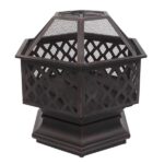 22" Hexagonal Shaped Iron Brazier Wood Burning Fire Pit Decoration for Backyard Poolside - Image 20