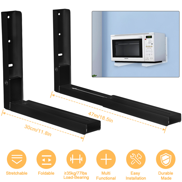 63408307_1 L-Shaped Microwave Wall Mount Shelf, Rust Resistant Carbon Steel Bracket with 35KG Weight Capacity, Easy Installation Adjustable Floating Holder for Home Office--Black - Image 1