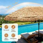 15x9ft Double-Sided Tiki Patio Umbrella with Heavy Duty Weighted Base , 12 Metal Ribs Hawaiian PE Thatch Outdoor Market Umbrella Water Resistant Polyester Canopy for Poolside Tiki Bar Backyard - Image 9
