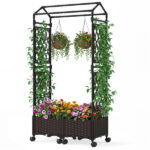 5.5 FT Raised Garden Bed with Trellis Self-Watering Planter Boxes with Lockable Wheels, 2 Configurations Vertical Garden Planter for Patio Balcony - Image 3