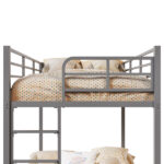 Grey Twin Bunk Bed Square Tube High Guardrail Side Ladder Opening Iron Bed - Image 10
