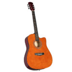 Brown 41-inch Dreadnought barrel-shaped cutaway acoustic guitar with pick, strings, capo, gig bag, tuner, wrench tool, and shoulder strap