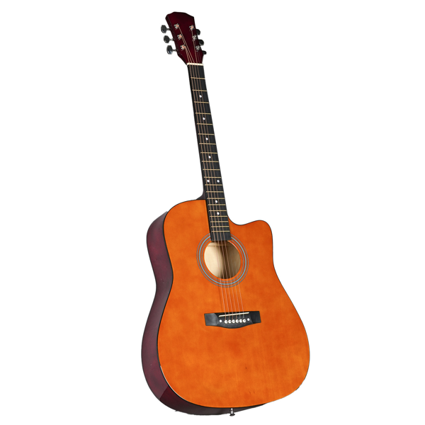 63762660_1 Brown 41-inch Dreadnought barrel-shaped cutaway acoustic guitar with pick, strings, capo, gig bag, tuner, wrench tool, and shoulder strap - Image 1