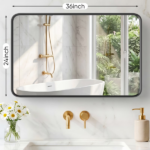 Anti-Fog Bathroom Wall Mirror – 24" x 36" Shatterproof Mirror with Rectangular Metal Frame, Black (Shipment from Walmart) - Image 5