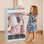 Kids Costume Organizer Costume Rack Kids Armoire Open Hanging Armoire Closet with Mirror-WHITE - Image 19