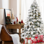Artificial 6ft Flock LED-lit Christmas Tree with 594PE/PVC Mixed Branch Tips,Hinged Premium & Foldable Base for Indoor Holiday Decorating - Image 12