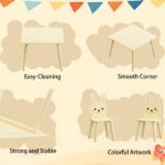 Kids Table and Chair Set with 2 Bunny Chairs, Children's Wooden Activity Table for Toddlers, Cute Animal Design Study Play Set for Playroom, Bedroom, Classroom - Cream Yellow - Image 11