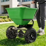 Green Heavy-Duty Walk-Behind Broadcast Lawn Spreader, 66 Lbs Capacity Adjustable Flow Control, Pneumatic Rubber Wheel Push Spreaders for Grass Seed Fertilizer Snow Salt - Image 4