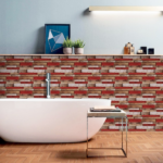 12-Piece Set of Retro Red Shaped Wood-Grain Self-Adhesive Wallpaper (PVC, Waterproof, Oil-Resistant, Removable Without Leaving Residue) – Country Style for Kitchen and Bathroom; Can Be Cut to Size for Wall Decoration - Image 6