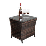 Glass Surface Brown Gradient Iron Frame Rattan Side Table - Image 7