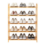 26.38*9.68*37.4in 5-Tier Portable Bamboo Shoe Rack, Natural Wood Color