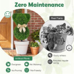 2 Pack Whimsical Bear Topiary Trees Artificial Boxwood Greenery with Golden Bows for Indoor Outdoor Spring Decor - Image 5