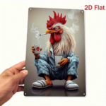 CIFbuy Vintage Rooster Metal Wall Art 1Pc 2D Flat Iron Hanging Sign With Blue Suspender Pants & Slippers Pattern Farmhouse Rustic Wall TikTok, TikTok, all Self-pickup Logiopics - Image 4