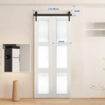 40" Bi-Folding Sliding Barn Door Hardware Kit for 2 Doors,Smoothly&Quietly,Black Track J Shape Roller-[Doors not Included]