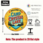 CIFbuy 1pc Vintage Camp Crystal Lake Sign 8x8in Round Metal Plaque, "Round Metal" Plaque, Welcome Wall Decor for Game Room Bar Garage TikTok, ikTok, temu Self-pickup Logiraics - Image 7