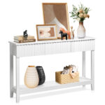 Modern Console Table with 3 Drawers and Open Storage Shelf, Entryway Table Narrow Long Sofa Table Hallway Foyer Table Behind Couch Table, White - Image 13