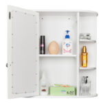 3-tier Single Door Mirror Indoor Bathroom Wall Mounted Cabinet Shelf White - Image 14