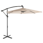 10FT Round Banana Hanging Patio Umbrella with 18 LED Lights, 6 Iron Ribs, Iron Straight & Curved Pole, Waterproof Polyester Canopy, with Stand Sleeve and Cross Base, Khaki - Image 5