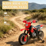 Red 6V Kids Electric Ride On Toy – Motorcycle with Dirt Bike Style, Street Bike Design, Battery Powered, Training Wheels, Headlight, Ages 5-8 - Image 7