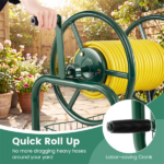 Heavy Duty Garden Hose Reel Cart with 10" Pneumatic Wheels, Large Capacity Hose Winder with Storage Basket & Brass Fittings -Green - Image 12