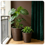 2-Piece PP Rattan Planter Set, 15” & 12” Tapered Square Flower Pots with Built-in Inner Pots & Drainage Holes for Indoor Outdoor Patio Garden - Image 3