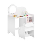 Kids Vanity Table with Mirror and Chair, Wooden Children's Dressing Makeup Desk with Storage Shelves, Study and Activity Table for Girls and Boys, Playroom Bedroom Furniture - White - Image 6