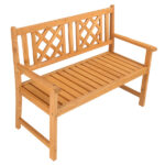 118*56.5*90cm Outdoor Garden Fir Grid Back Wooden Bench Burlywood - Image 7