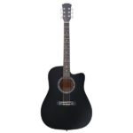 Matte black 41-inch Dreadnought barrel-shaped cutaway acoustic guitar with pick, strings, capo, gig bag, tuner, wrench tool, and shoulder strap