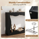63" Narrow Console Table with Wavy Hollow Design, 2-Tier Extra Long Entryway Table with Storage Shelf - Black - Image 4