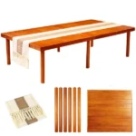 60" x 30" Foldable Boho Low Picnic Table, Solid Wood Beach Table with Adjustable Legs, Portable Indoor & Outdoor Floor Table for Picnic, Camping, BBQ, Wedding, Patio & Family Gatherings