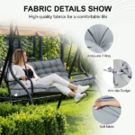 Outdoor Swing Cushions 70 Inch, Waterproof 4" Thick Porch Swing Cushion Replacement with Backrest and Ties, Comfortable 2-3 Seat Pation Swing Pad for Backyard, Garden, Lawn, Outdoor Furniture Light grey - Image 5