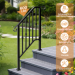 [Same Code 89100953]Matte Black Outdoor 2-Step Iron Handrail - Image 16