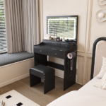 New Large Mirror Vanity Desk for Bed room , Modern Makeup Vanity Set with Power Outlet and Hair dryer holder, 5 Drawers , 3 Lighting Color Adjustable Dressing Table for Bedroom, Black Color - Image 11