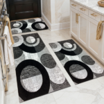 Three-piece kitchen rug set, non-slip and washable, abstract pattern kitchen hallway rug, soft and comfortable, suitable for sinks, floors, entrances, hallways and bathrooms.
