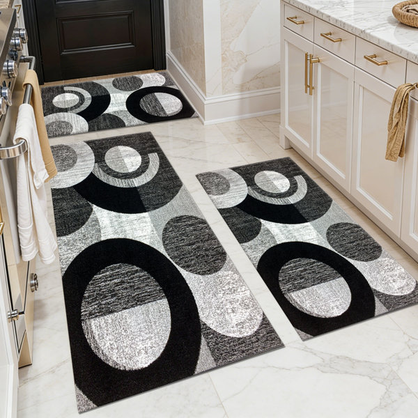 Three-piece kitchen rug set, non-slip and washable, abstract pattern kitchen hallway rug, soft and comfortable, suitable for sinks, floors, entrances, hallways and bathrooms.