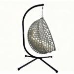 Foldable Hanging Egg Chair with Stand, HDPE Rattan Wicker Swing Chair with Cushion, Heavy Duty Frame 350 Lbs Capacity, Outdoor Patio Indoor Bedroom Balcony, Beige+Gray - Image 7